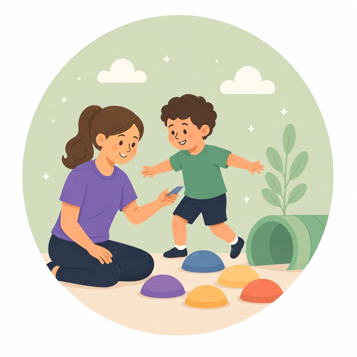 Une famille et son enfant accompagnés en psychomotricité