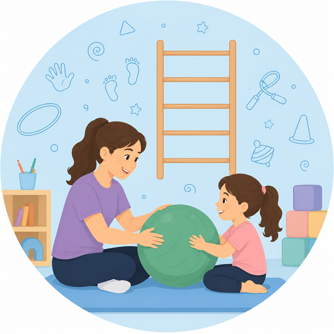 Séance de psychomotricité avec un ballon